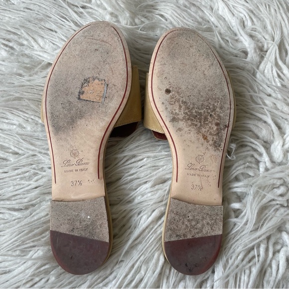 Loro Piana Natural Tan Open Toe Flat Suede Charm Slide Mules EUC Size 37.5 - Picture 8 of 12